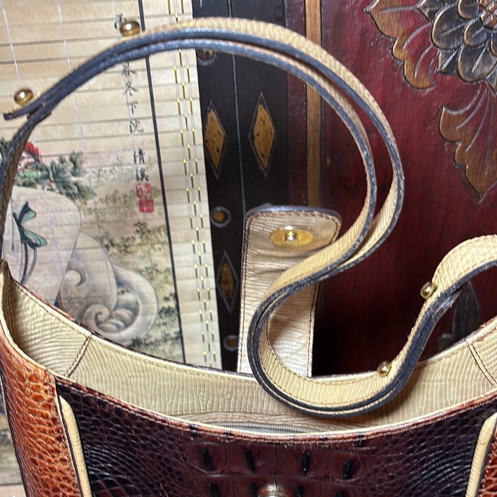 Brahmin Leather Bag Tricolor w Melbourne Croc Magnetic Snap Flap 10”x9.5”x3.5” - Picture 13 of 17